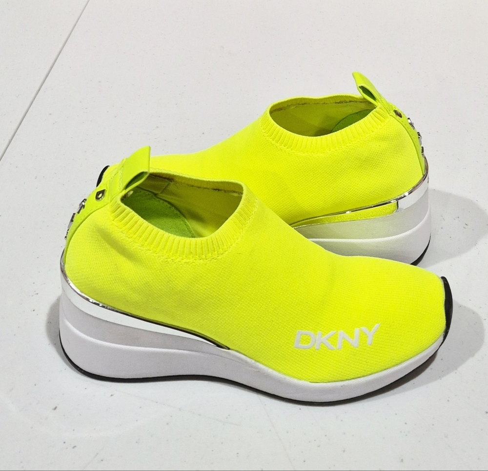 DKNY Women's Neon Yellow Slip-On Wedge  Sneakers - Size 6M.